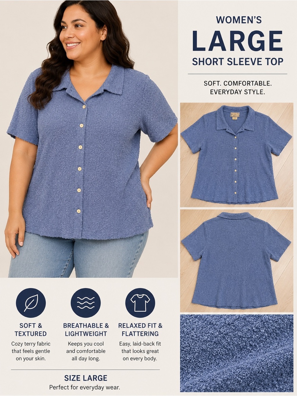 April Cornell Gray Textured Short Sleeve Button-Down Shirt